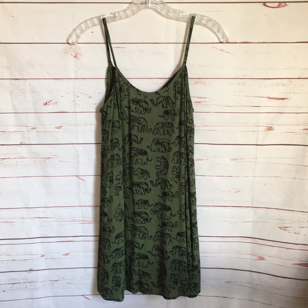 Olive Green Elephant Print Dress